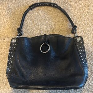 BCBGMaxAzria Black Leather Shoulder Bag with Silver Hardware